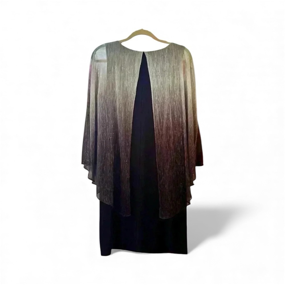 SLNY Fashion Metallic Cape Dress Women's Size 12 Black/Metallic - Picture 2 of 5